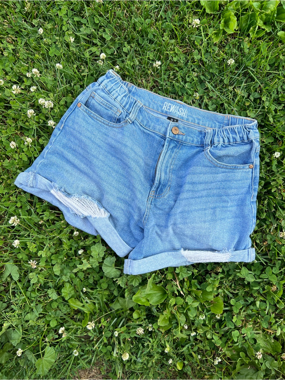 Rewash Light Blue Rolled Hem Denim Shorts